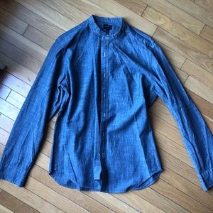 Men's J. Crew Band-collar Chambray Shirt - M